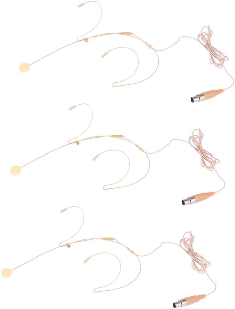 Bedrade Microfoon Set - Koptelefoon Microfoon - Zang en Onderwijs - Op Hoofd Gemonteerd - 3 Stuks - Beige