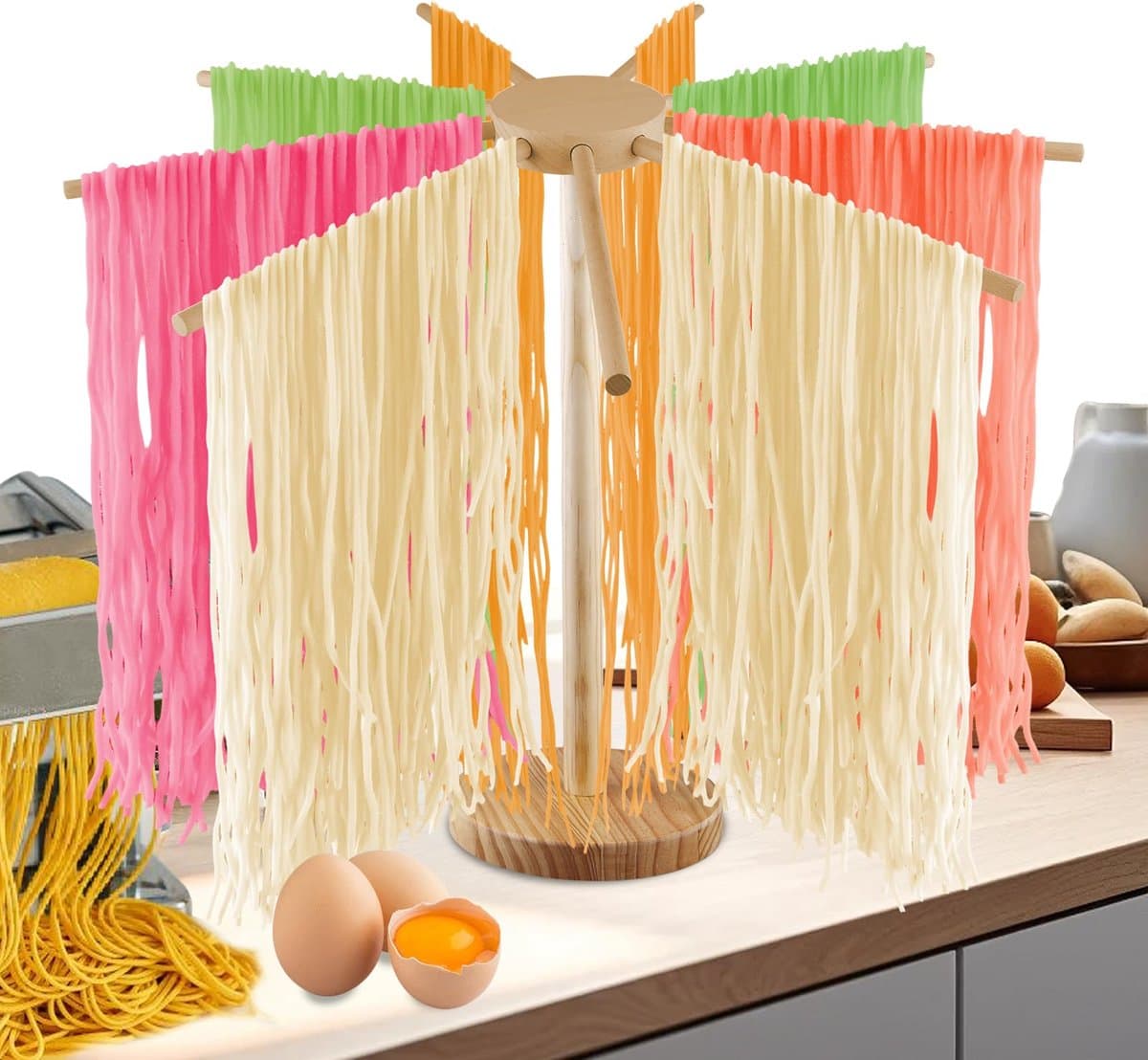 Goodivery ® Inklapbare Houten Pastadroger met Afneembare Armen voor Zelfgemaakte Pasta