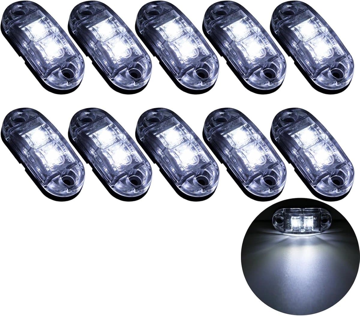 10 LED-zijmarkeringslichten (2 van elk), 12/24V LED-verstellichten, zijverlichting voor aanhangers, waarschuwingslichten voor camperaanhangers (wit).
