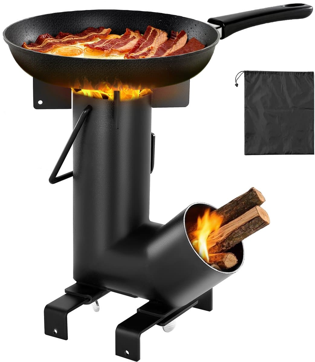 VEVOR Rocket Stove, BBQ Rocket Houtkachel Gemaakt van Koolstofstaal met Draagtas, voor Het Branden van Takken, Stokjes of Houtskool voor Buiten Koken, Kamperen Buiten Kampeerkachel, Kampeergrill