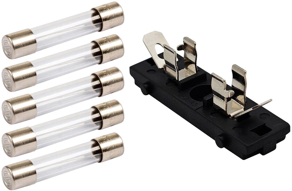 VLTG Zekeringhouder inbouw paneel 5x20mm - 1.5A - Klein - F(snel) - inclusief 5x Glaszekeringen