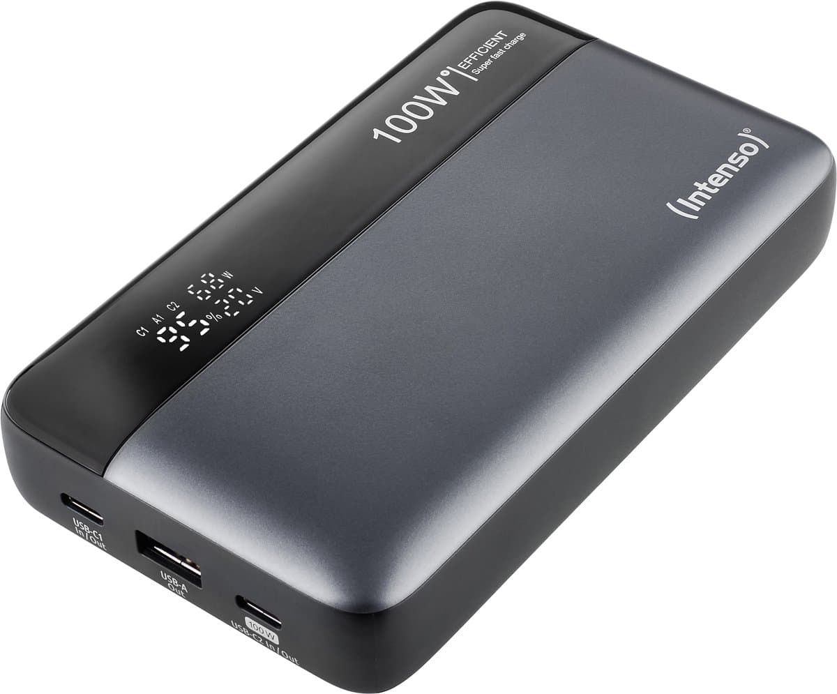 Intenso HE20000 grey Powerbank 20000 mAh Quick Charge, USB PD Li-ion USB-A, USB-C Grijs-zwart