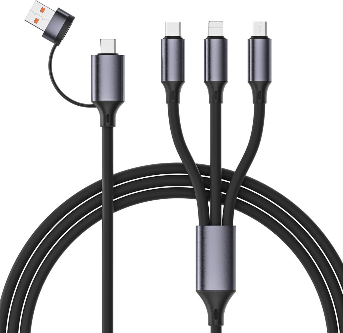 USB-A en USB-C naar Lightning, Micro-USB-B en USB-C - 1,5 meter - Zwart
