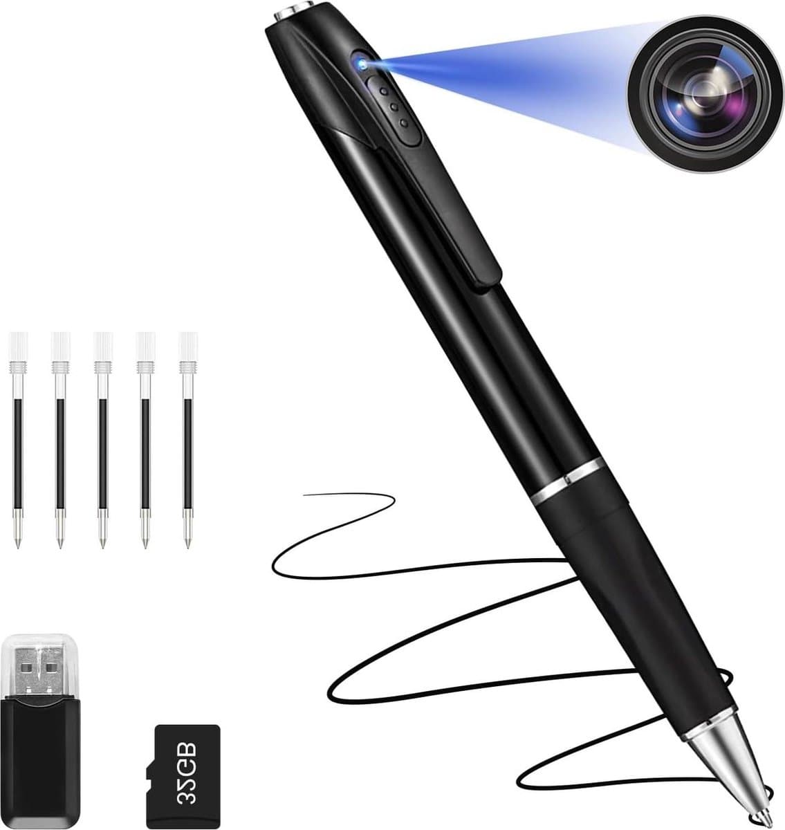 Spy Camera - Bewakingscamera - Spycam Mini Bewakingscamera 32 GB 1080p draagbare kleine bewakingscamera voor thuiskantoor zakelijke bijeenkomsten met 5 inktvullingen