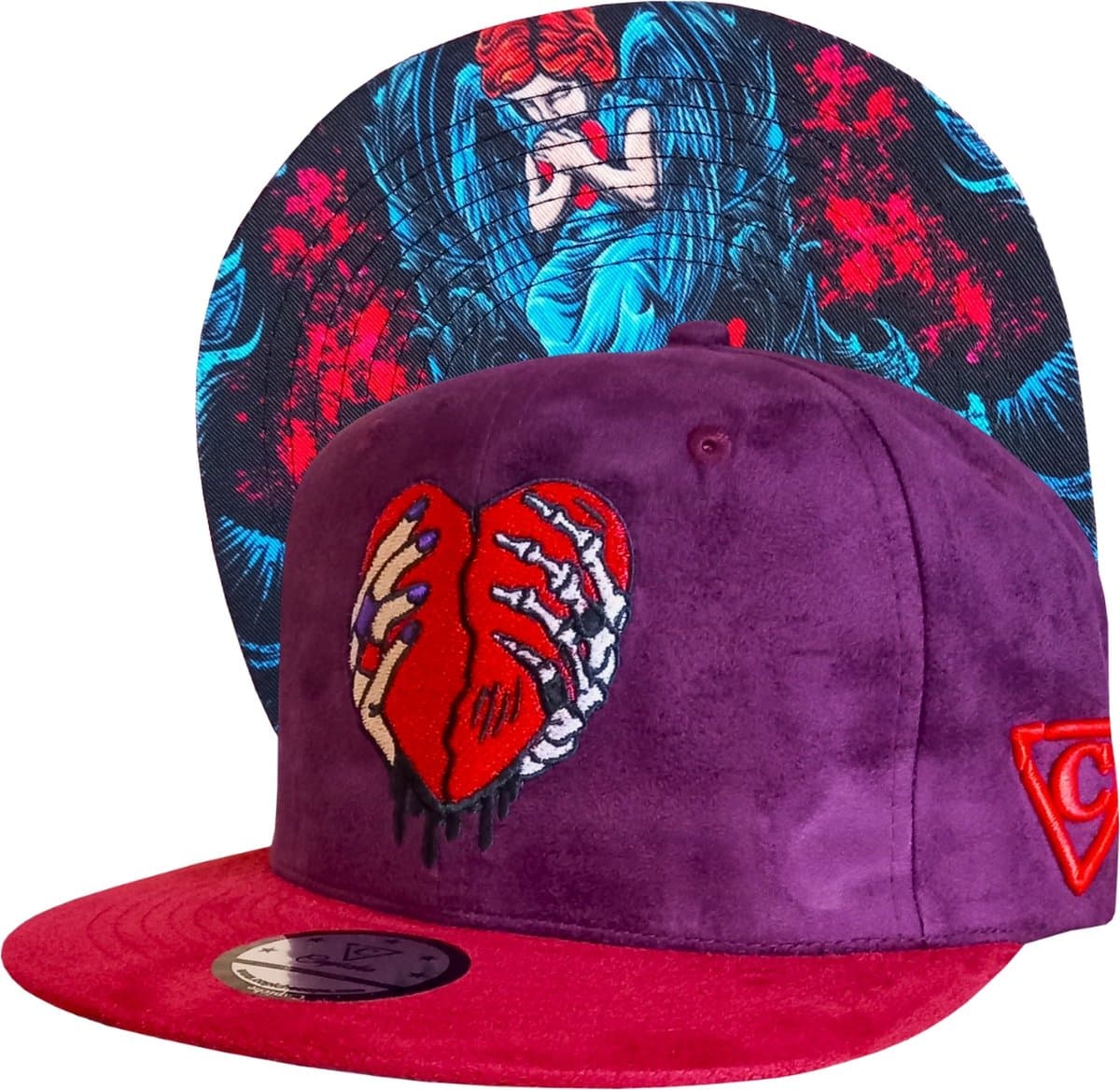 Capiche® Snapback Pet Heren – Redder – Donkerpaars Suède & Rood Suède – Verstelbaar met Druksluiting – Capiche Caps – Savior