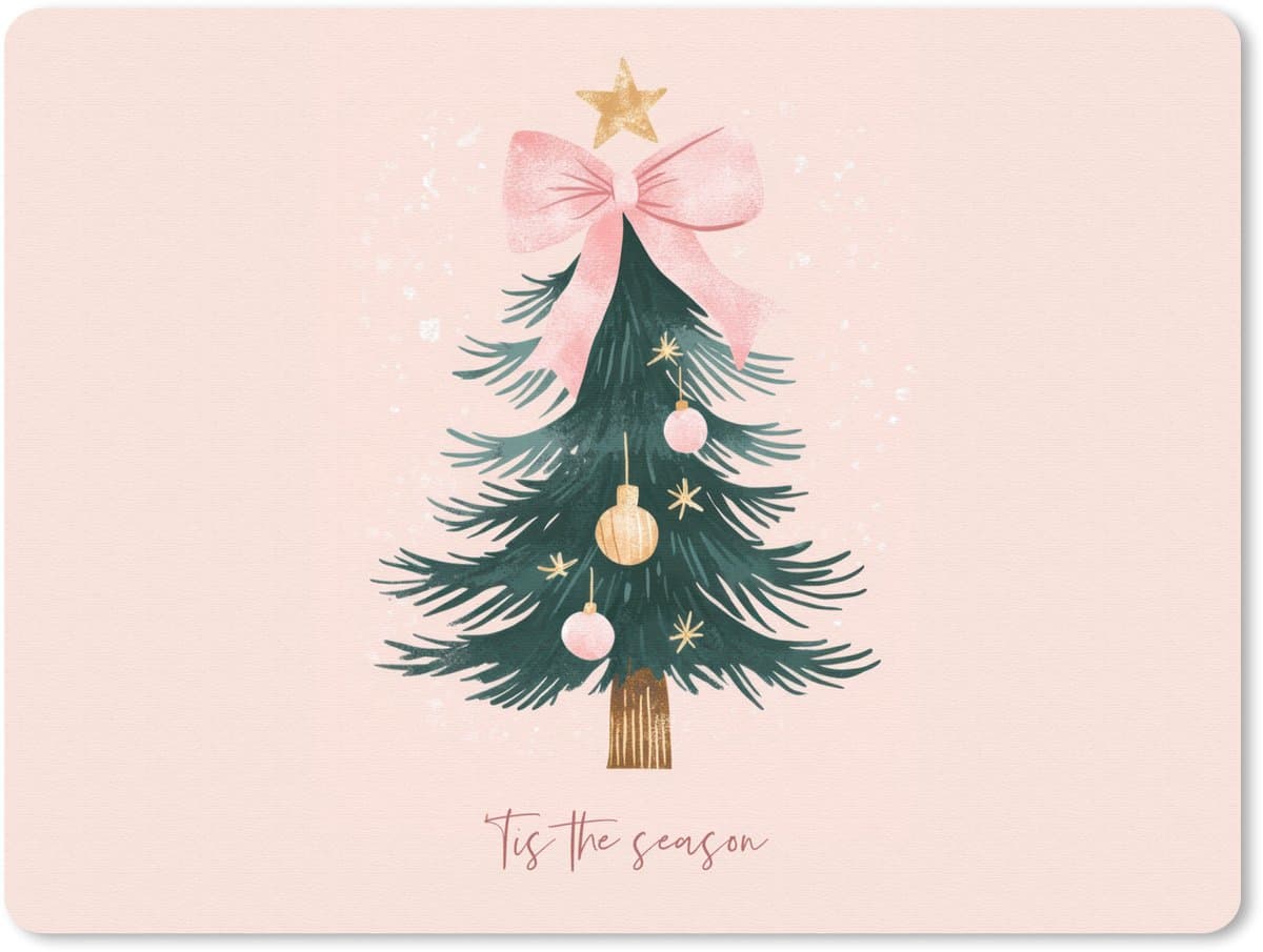 Muismat 23x19 cm - Mousepad Christmas Season - Kerst - Kerstboom - Roze - Muismatten