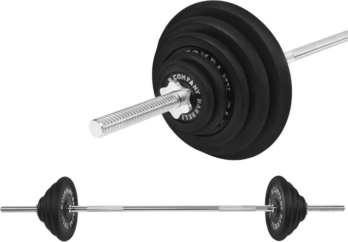 Complete Halterset met Gietijzeren Halterschijven en Lange Halterstang - 76,5 kg