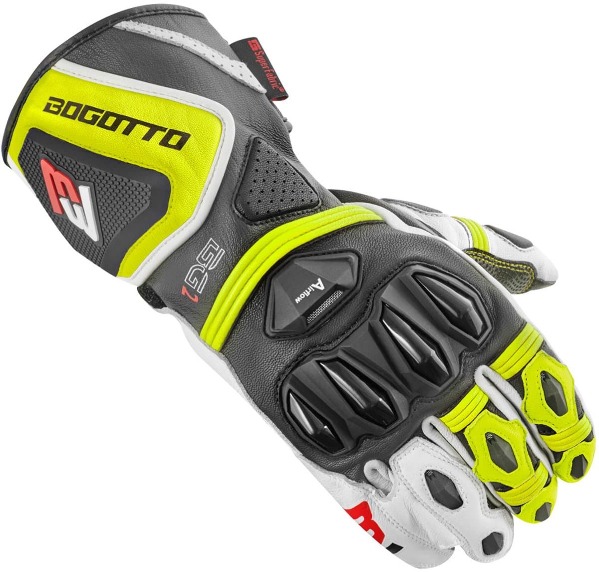 Bogotto Monza Geperforeerde Zwart Wit Neon Geel Handschoenen - Handschoen