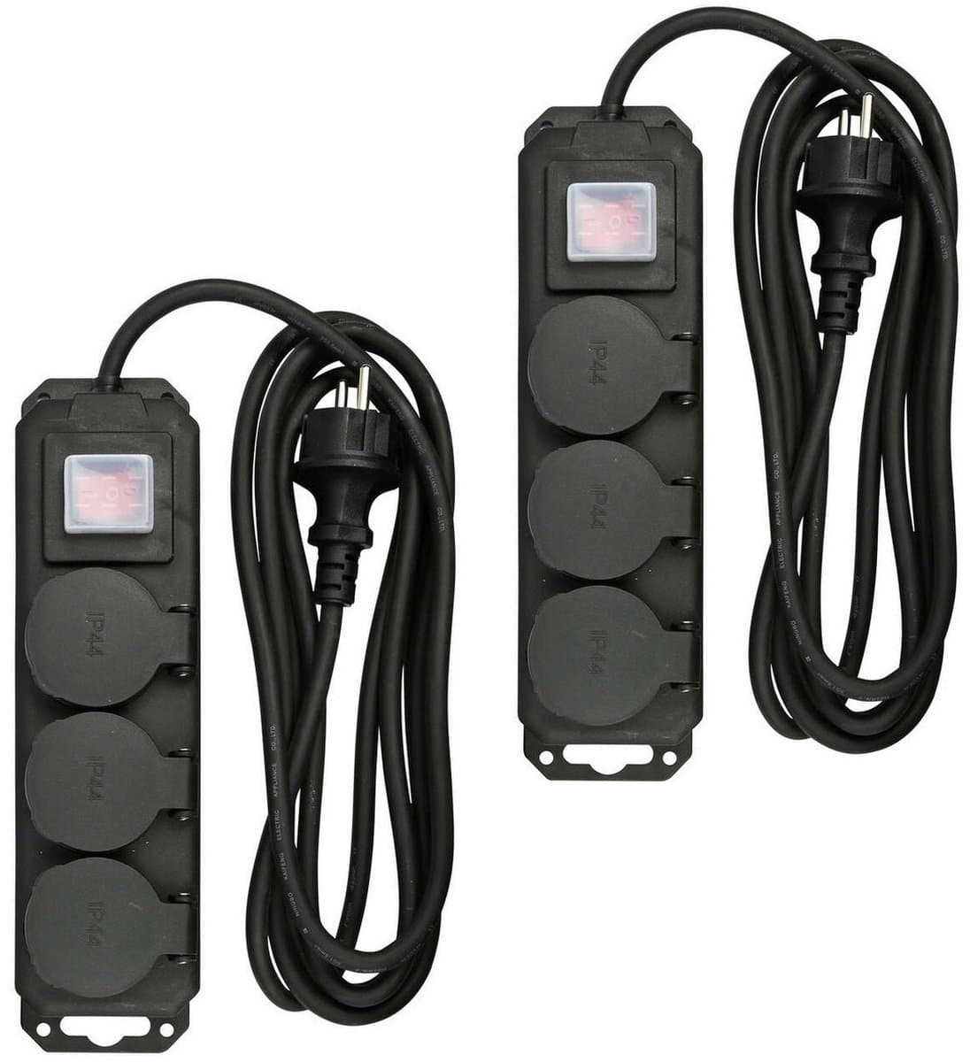 Benson Stekkerdoos 3-voudig - 2x - schakelaar - waterdicht - geaard - zwart - 3m - verlengsnoer