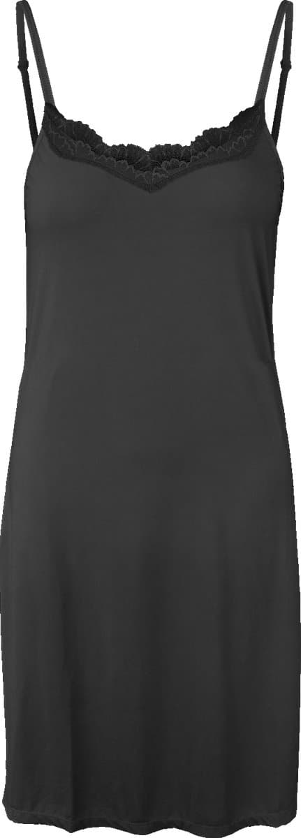 Dames Onderjurk Kort met kant 90CM - Nachtjurk - Slaapjurk - Microfiber - Anti-Schuren - Zwart - Maat S/M - GBTW-717