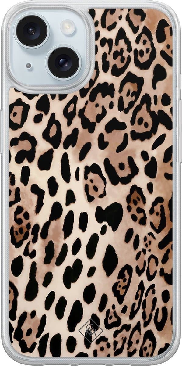 Casimoda® hoesje - Geschikt voor iPhone 13 - Luipaard print bruin - 2-in-1 case - Schokbestendig - Luipaardprint - Verhoogde randen - Bruin/beige, Transparant