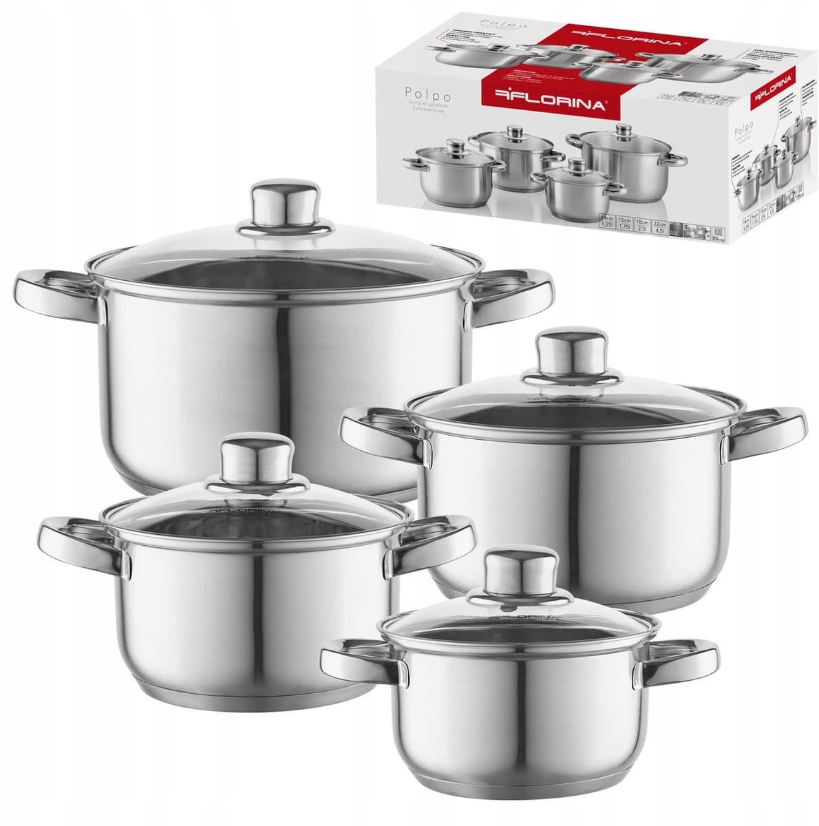 Florina Polpo Pannenset 8-delig RVS 14-22cm - Inductie & Gas