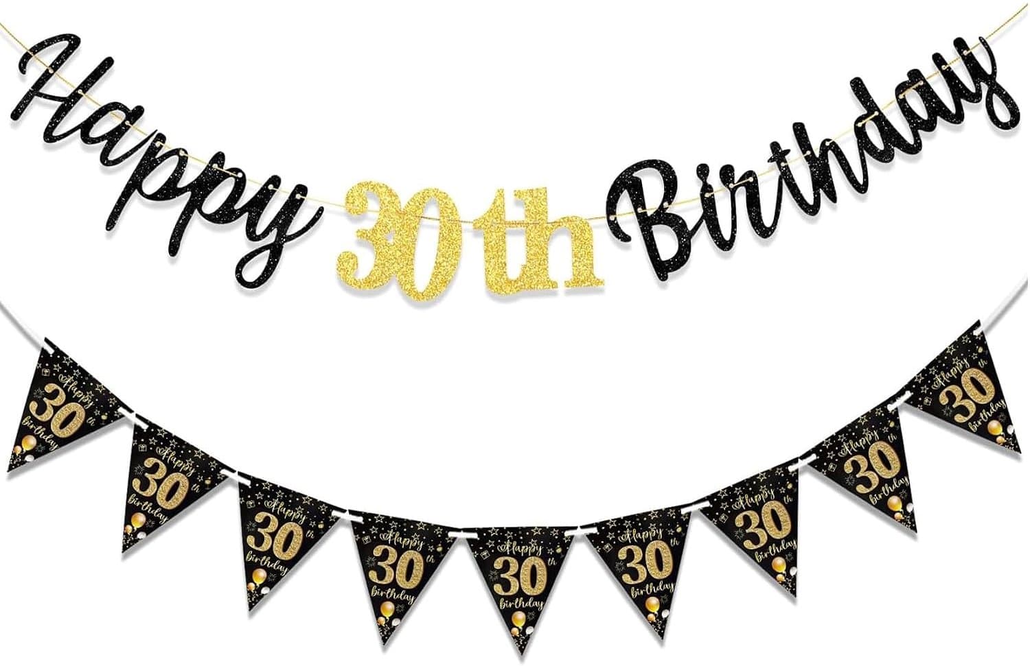 30e verjaardag versiering set - zwart goud - herbruikbare banners - feestelijke decoratie voor verjaardag - ShopVlot