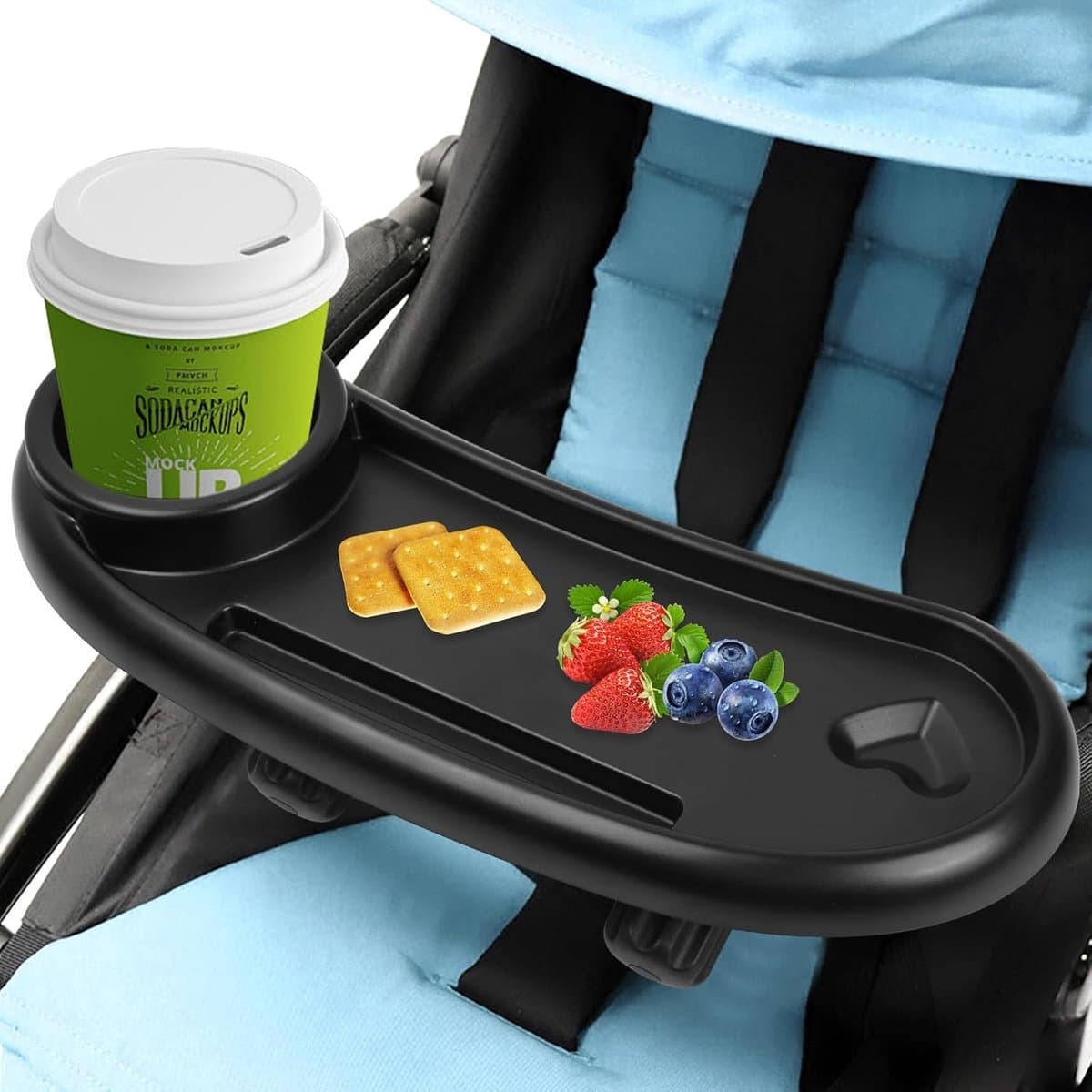 3-in-1 Verwijderbare Kinderwagen Tablet met Sterke Kwaliteit, 2 Verstelbare Clips en Universele Snackkom