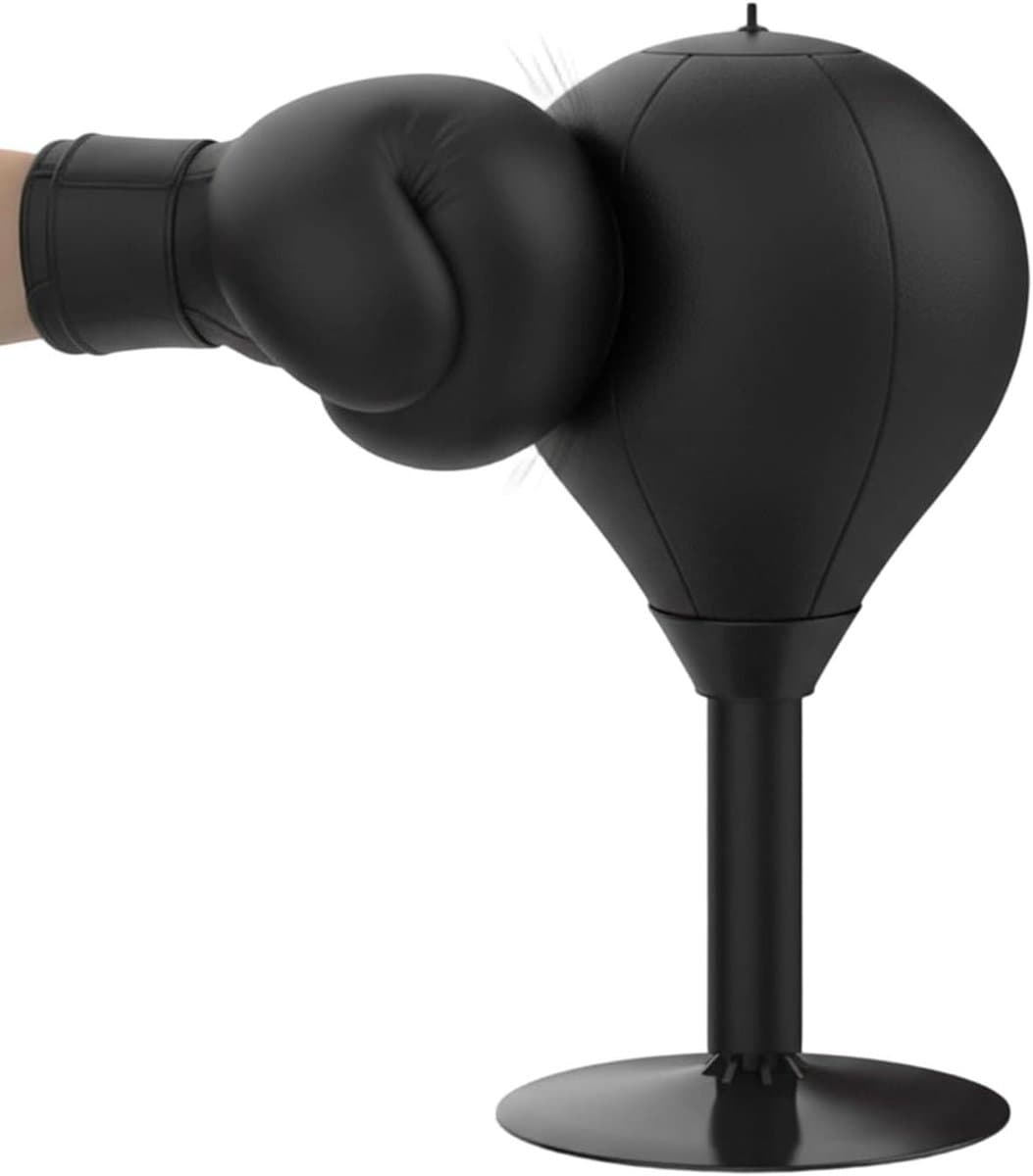 Bokszak voor Bureau - Boksbal Stressbal - Stress Verminderen - Met Zuignap - 40 cm Hoog - Zwart