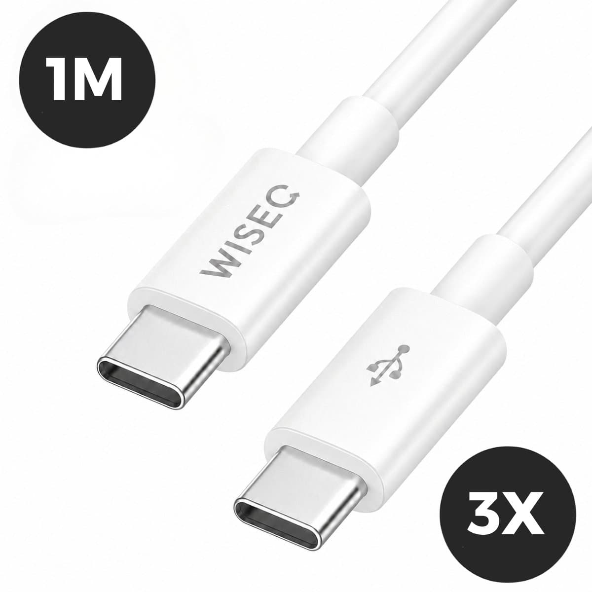 WISEQ USB C Kabel - 1.2 Meter USB-C Oplader Kabel 25W - Wit - 3 stuks