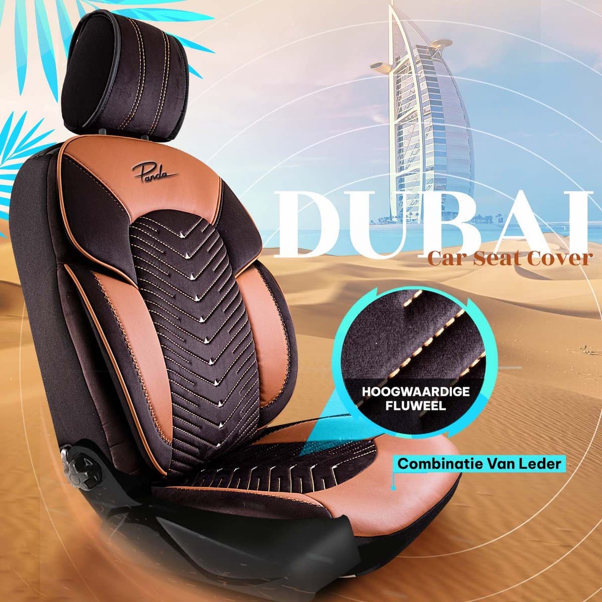 Stoelhoezen Ford Thunderbird 1994-1998 – Dubai Cognac – Zachte veloursstof – Voorstoelenset – luxe velours stoelhoezen – extra comfort – beschermt tegen vuil en slijtage