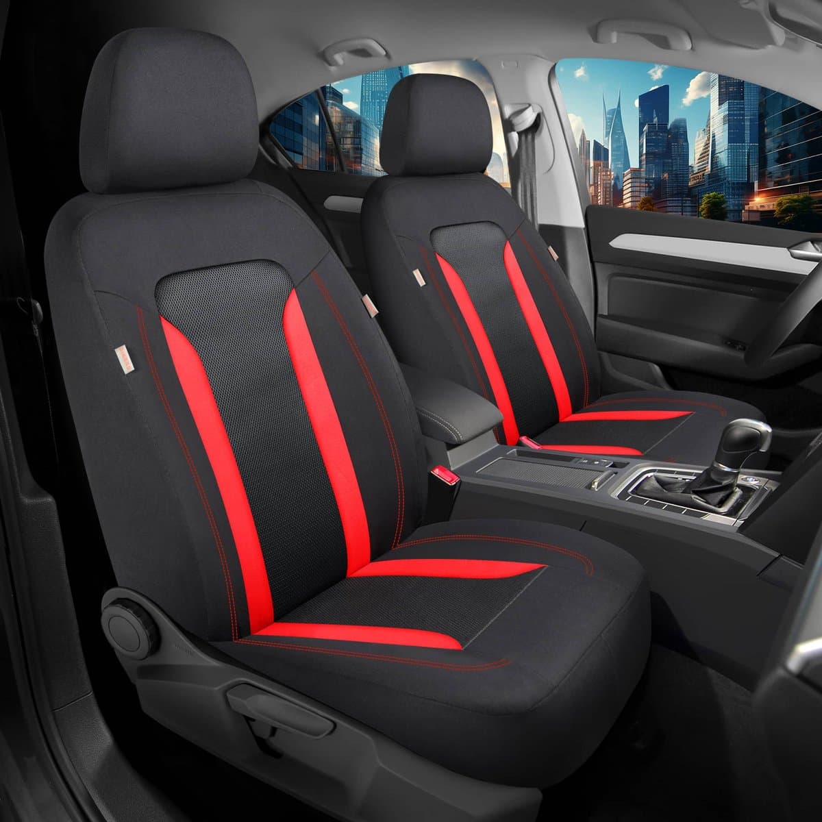 Autostoelhoezen voor Honda CR-V BJ vanaf 2016 – Stoelhoezen voor bestuurder en passagier in Zwart/Rood