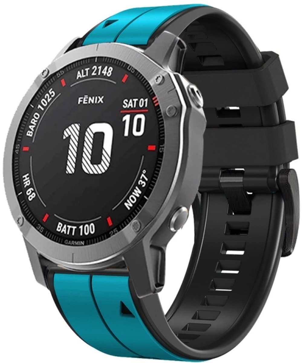 Voor Garmin Fenix 7 22mm siliconen sport tweekleurige horlogeband (hemelsblauw + zwart)