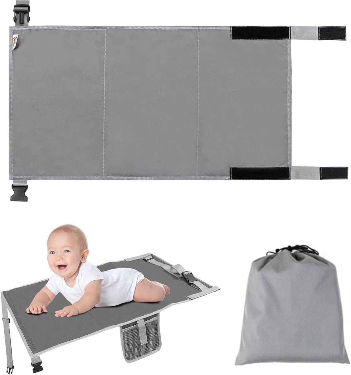Reis hammock kind - Vliegtuig bed - Comfortabel reizen - Verstelbare band - 79x44 cm - Grijs