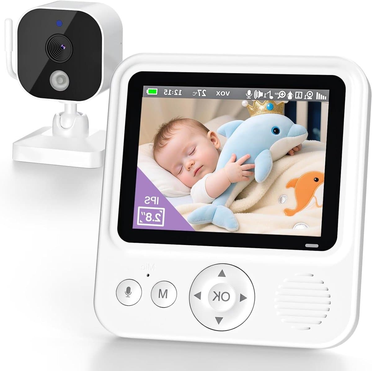 Babyfoon met Camera - Baby Monitor Video - Baby Bewaken - Zonder Wifi - 2.8 inch IPS - Wit