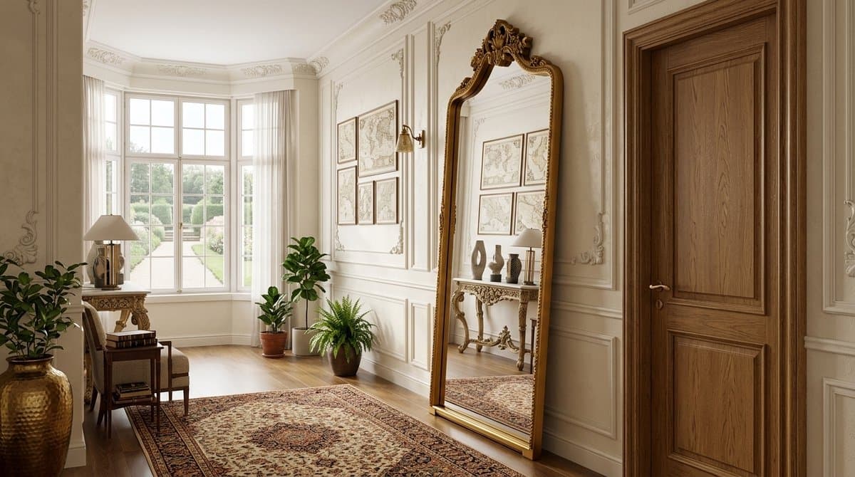 Passpiegel Staand met Boog – NoviHome Luxe Vintage Full Body Spiegel 175 x 71 cm – Gouden Sierlijst met Klassiek Reliëf – Vrijstaand, Leunend of Wandmontage – Grote Full Length Spiegel voor Slaapkamer, Kleedkamer, Hal en Woonkamer