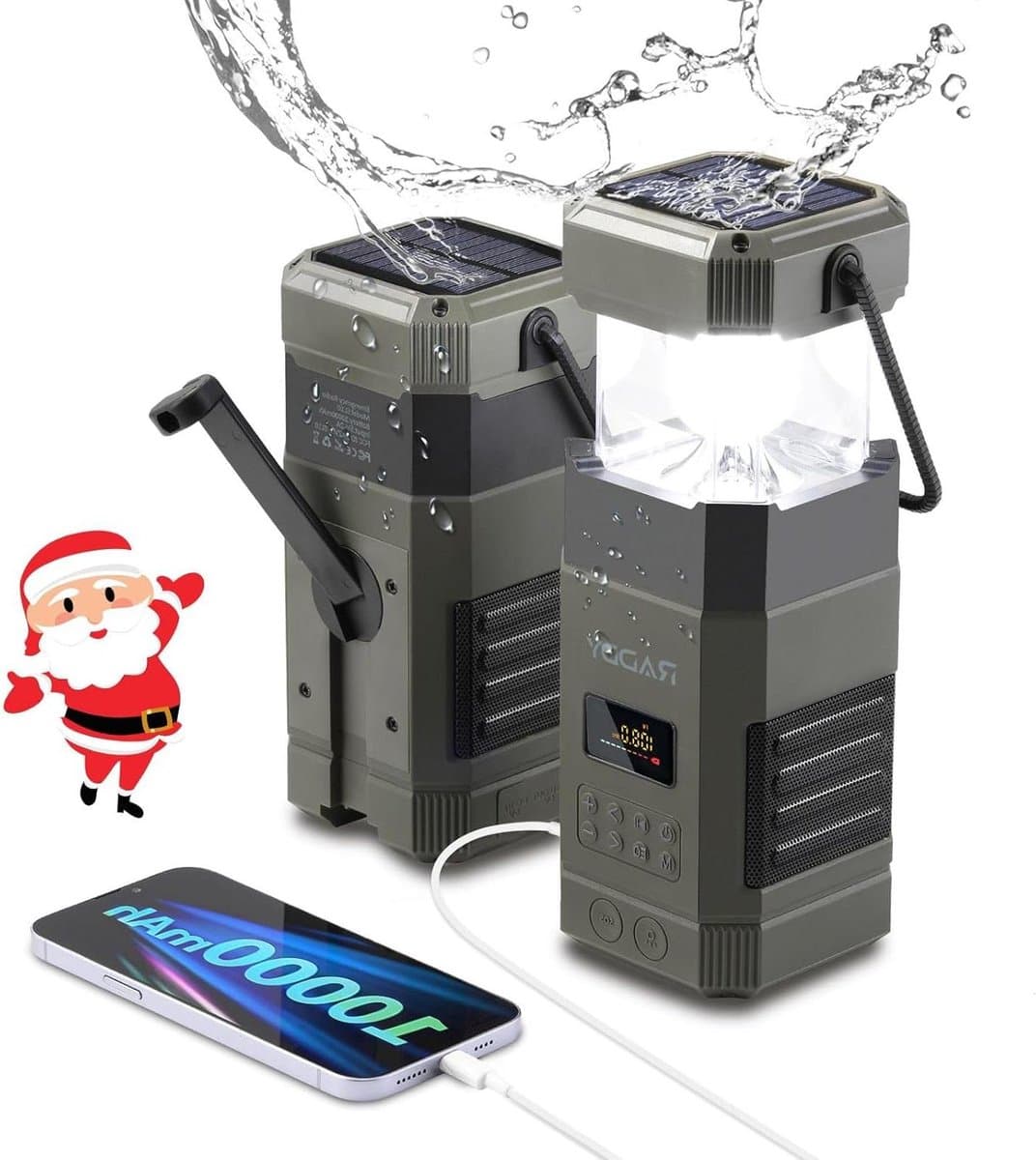 Noodradio - Radio voor Nood Draagbare zwengelradio campingzaklamp oplaadbaar 10.000 mAh noodgevallen bluetooth-luidspreker IPX6 crankdynamo op FM zaklamp SOS-alarm voor buiten