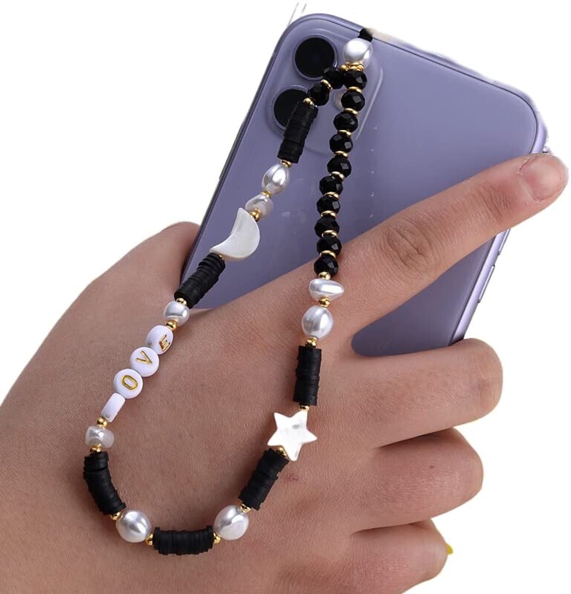 Allecto - Telefoon Hangketting - Bohemian - Kleurrijke Pearls - Maan Ster Motieven - Handgemaakt - Stevig en stijlvol - Geschikt voor smartphone - ...