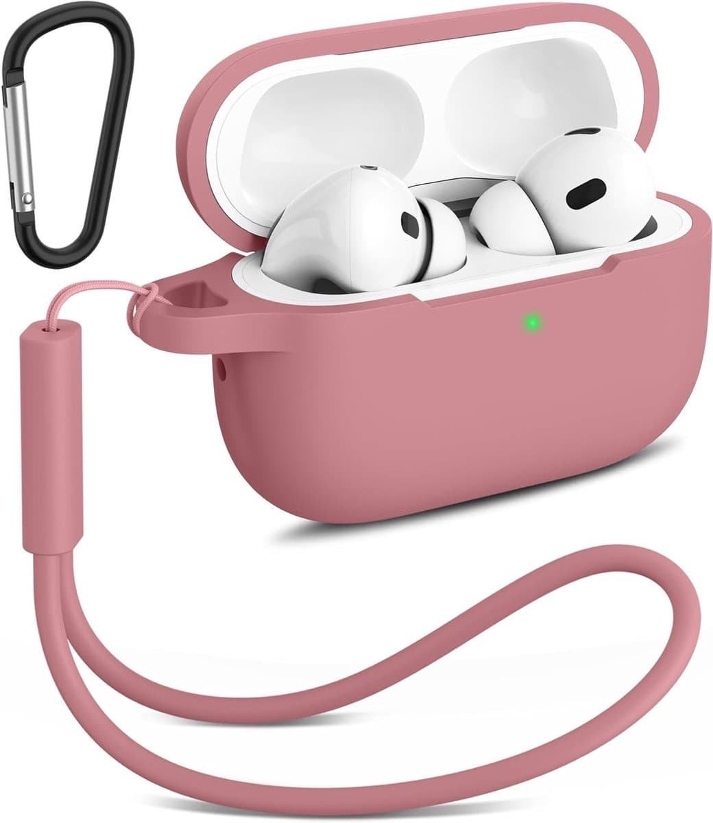 Schokbestendige Siliconen Hoes met Karabijnhaak voor AirPods Pro 2 (2e Generatie) - Roze