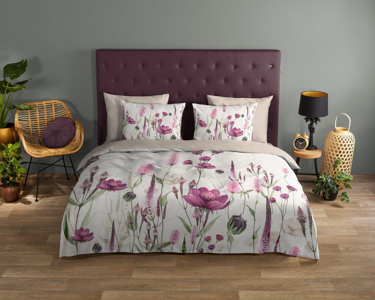 Good Morning dekbedovertrek bloemen - 1 persoons 140x200/220 cm - Zand - 100% Katoen renforce