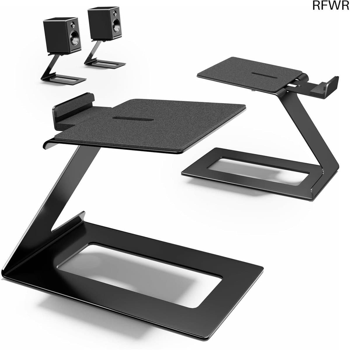 Bureau Speaker Standaards - Verhogers Luidsprekers - Betere Luisterervaring - 6° Kantelhoek - Max 19.6 cm Diep - Zwart