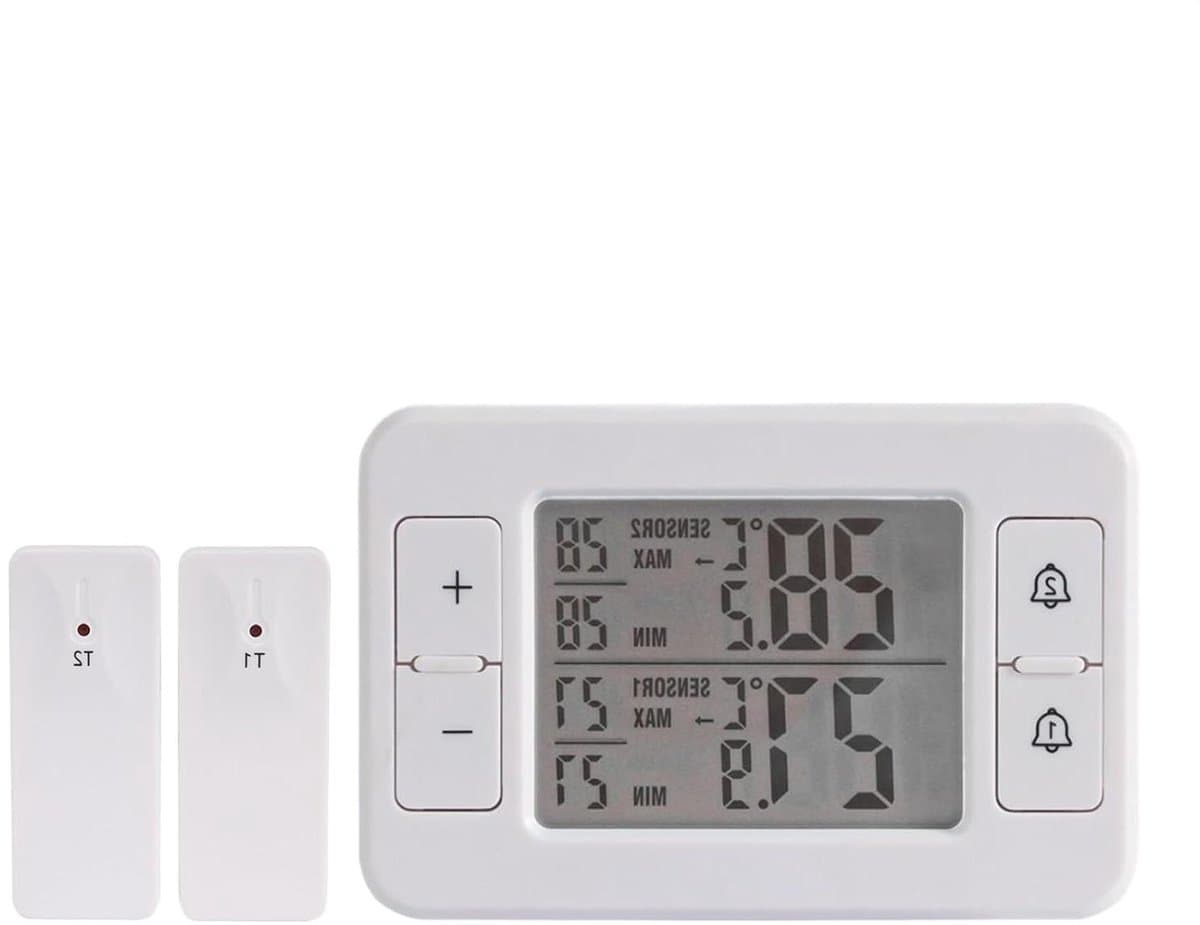 Koelkast Thermometer - Digitale Monitor - Temperatuur Bewaken - Draadloze Sensoren - 100 Meter Bereik - Wit