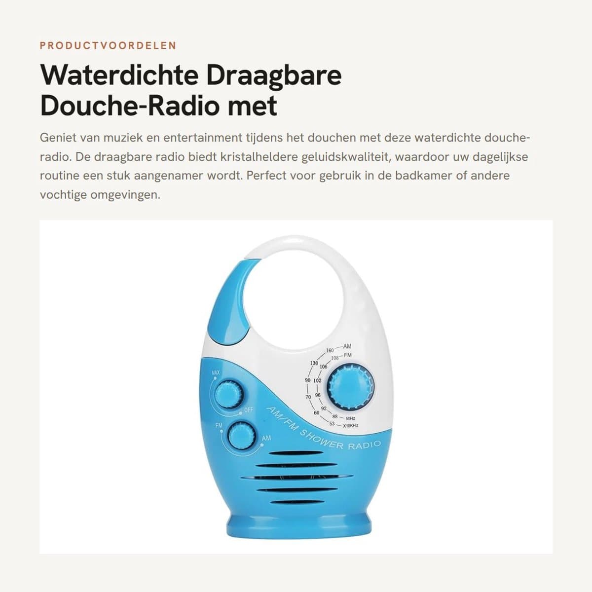 Dailygoods- Doucheradio Waterdicht - Draagbare Badkamerradio - Doucheluidspreker - Helder Geluid - Werkt op Batterijen - Duurzaam Kunststof