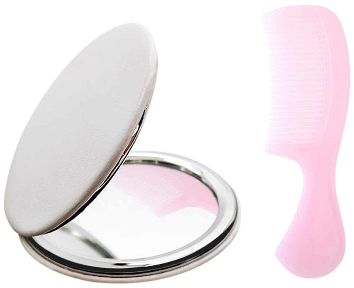 aladdien - Tablet-microscopisch - Make-upspiegel - Compact en handig - Wit - Stijltang - Perfect voor onderweg - Inclusief kam - Roze