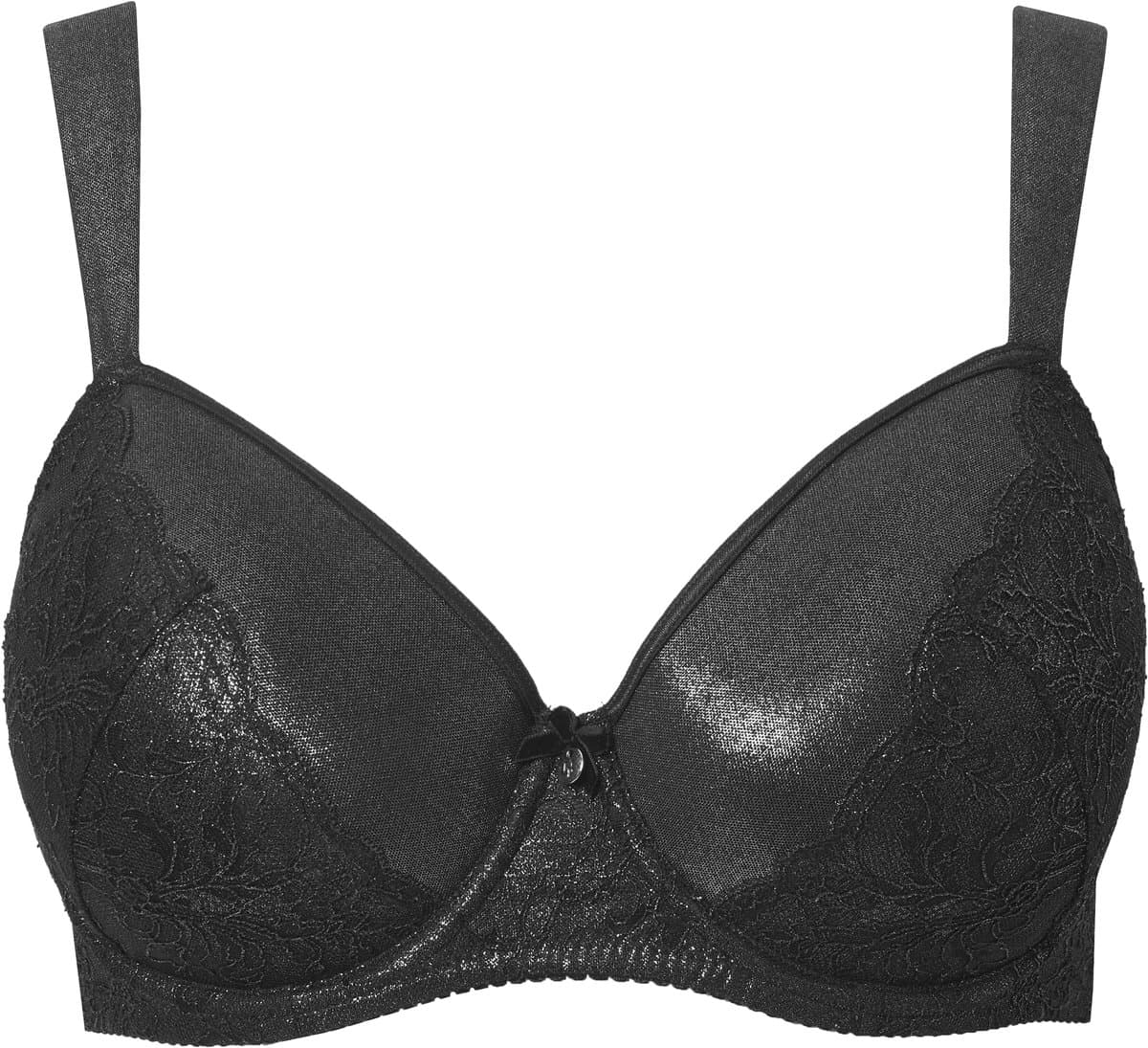 Ulla Popken - Dames - Beugelbeha kant metallic effect zachte cups - Zwart - Maat 85D