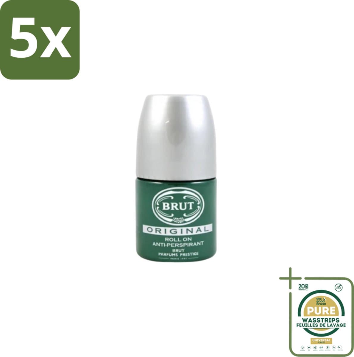 5 x Brut – Deodorant Roll-On – Original – Glas – 50 ml - Grootverpakking - Deodorant Roll-on Mannen - Zweetgeur Bestrijding - Brut Original Geur - Klassieke Deodorant - Fris Gevoel
