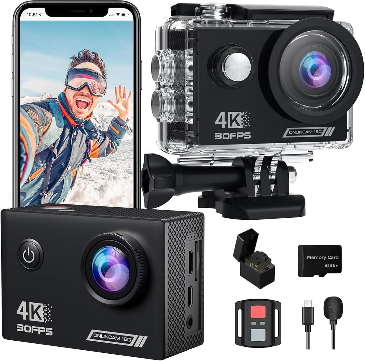 4K WiFi Actiecamera met 20MP, 30M Waterdicht, 2 Accu's en Afstandsbediening