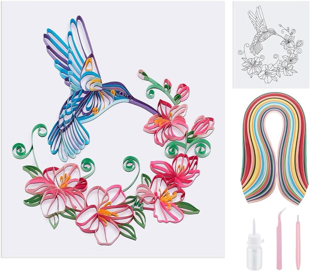 Papieren Quilling Set - Bloem Vogel Knutselen - Handgemaakte Decoratie - Compleet DIY Pakket - 53 x 1 cm Papier