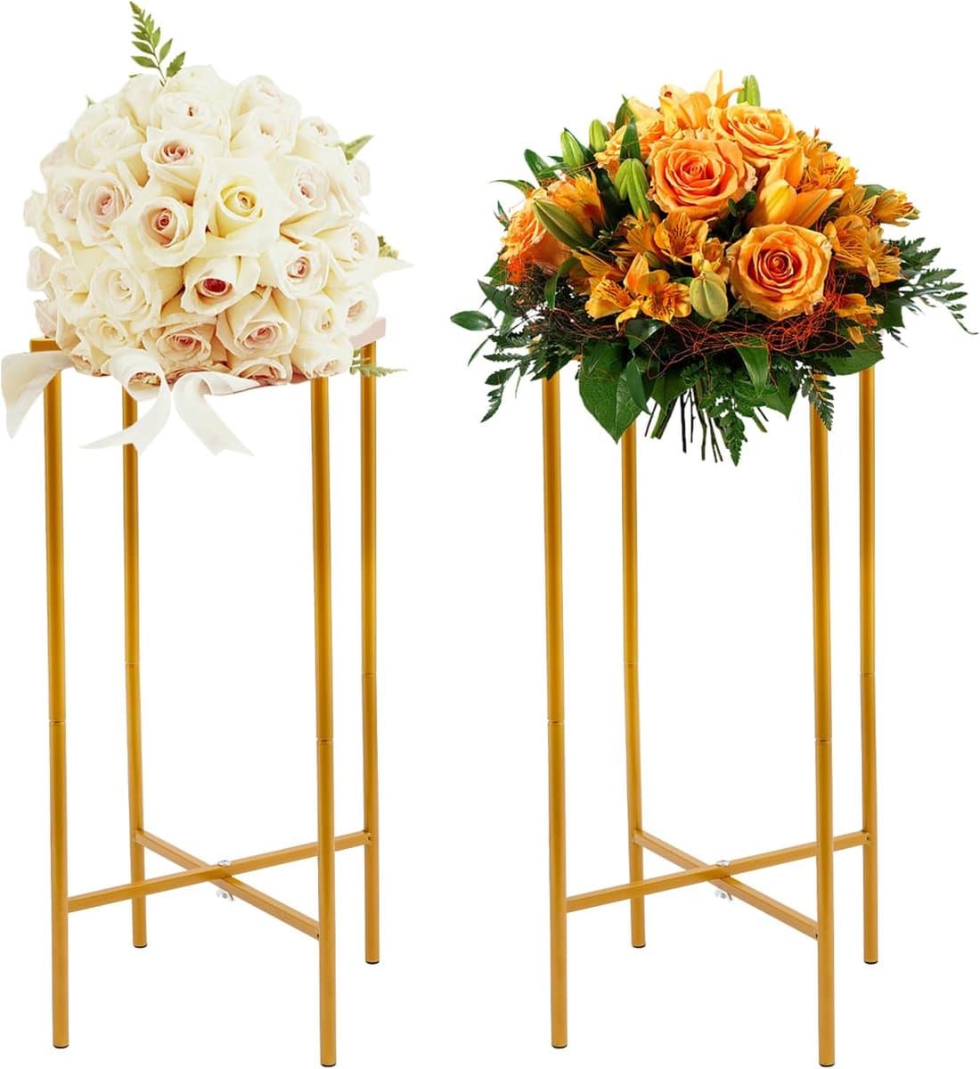 Bloemenstandaard Set - Tafeldecoratie Rekken - Feestelijke Decoratie - Stabiele Stalen Basis - 23x57cm Hoog - Goudkleurig