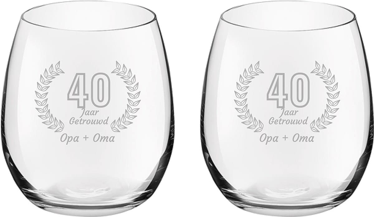 Gegraveerde set Drinkglazen 39cl Opa + Oma 40 jaar getrouwd