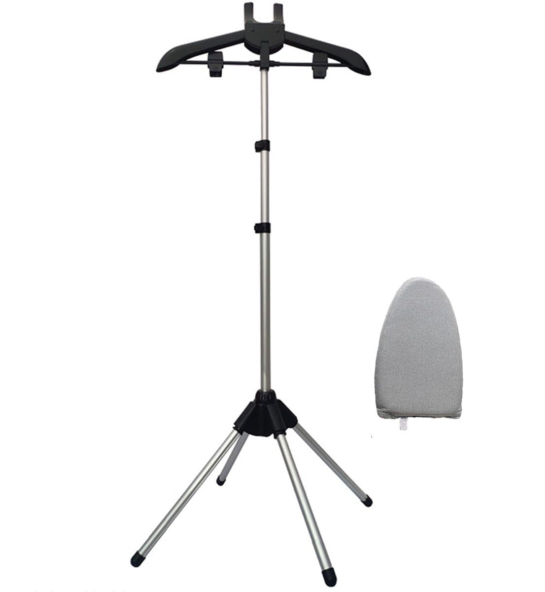 CHIWIN Inklapbaar Strijkhanger Statief – 84‑160 cm Hoogsteam Schilderijstandaard – Kledinghanger met Strijkpaneel – Aluminium – Zwart – Voor Hemden, Jassen, Colberts