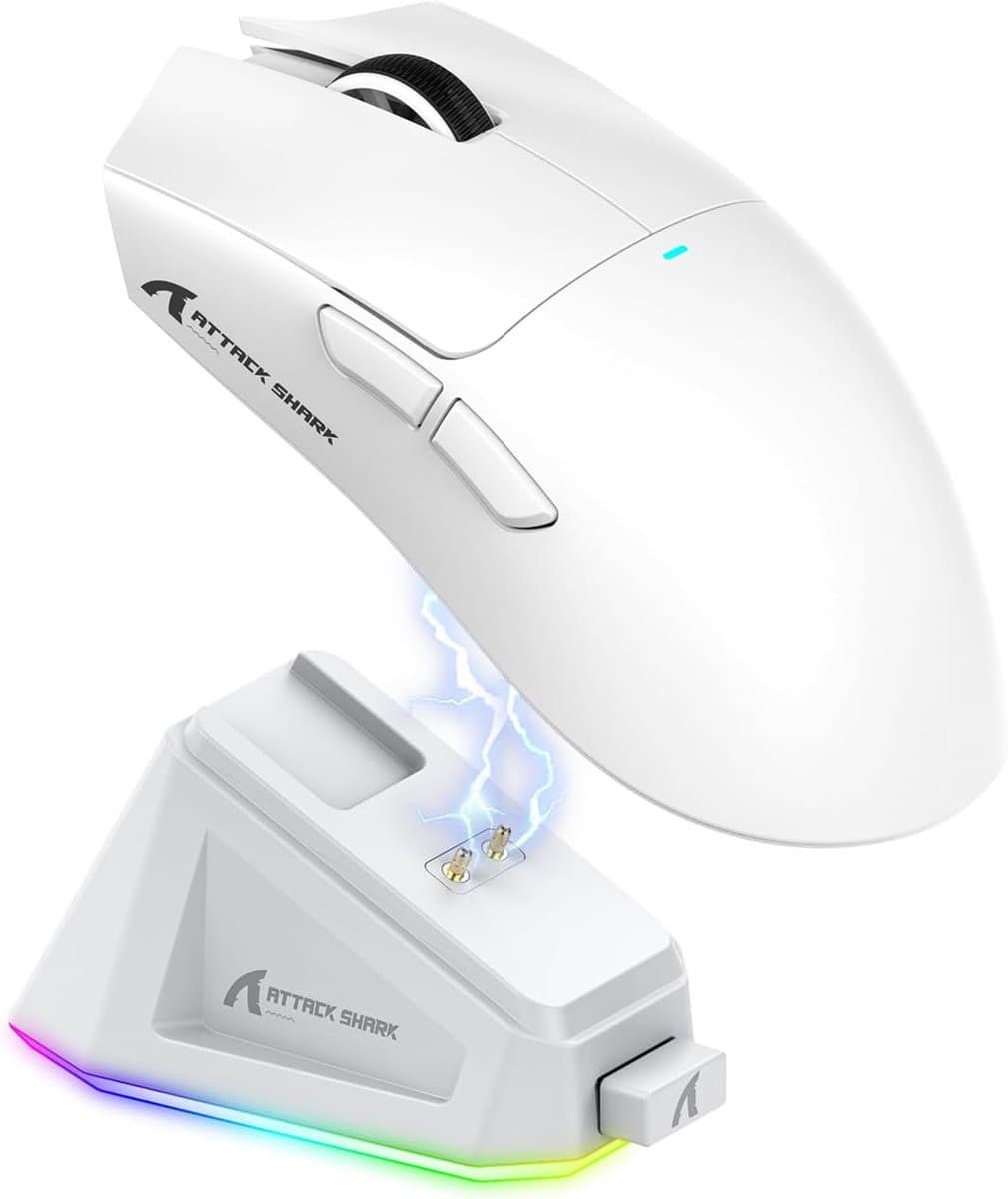 ATTACK SHARK X11 - RGB Gaming Muis - Magnetisch Oplaaddock - PAW 3311 Sensor - 59g Lichtgewicht - Bedraad + 2.4G + BT - 22.000 DPI - Wit