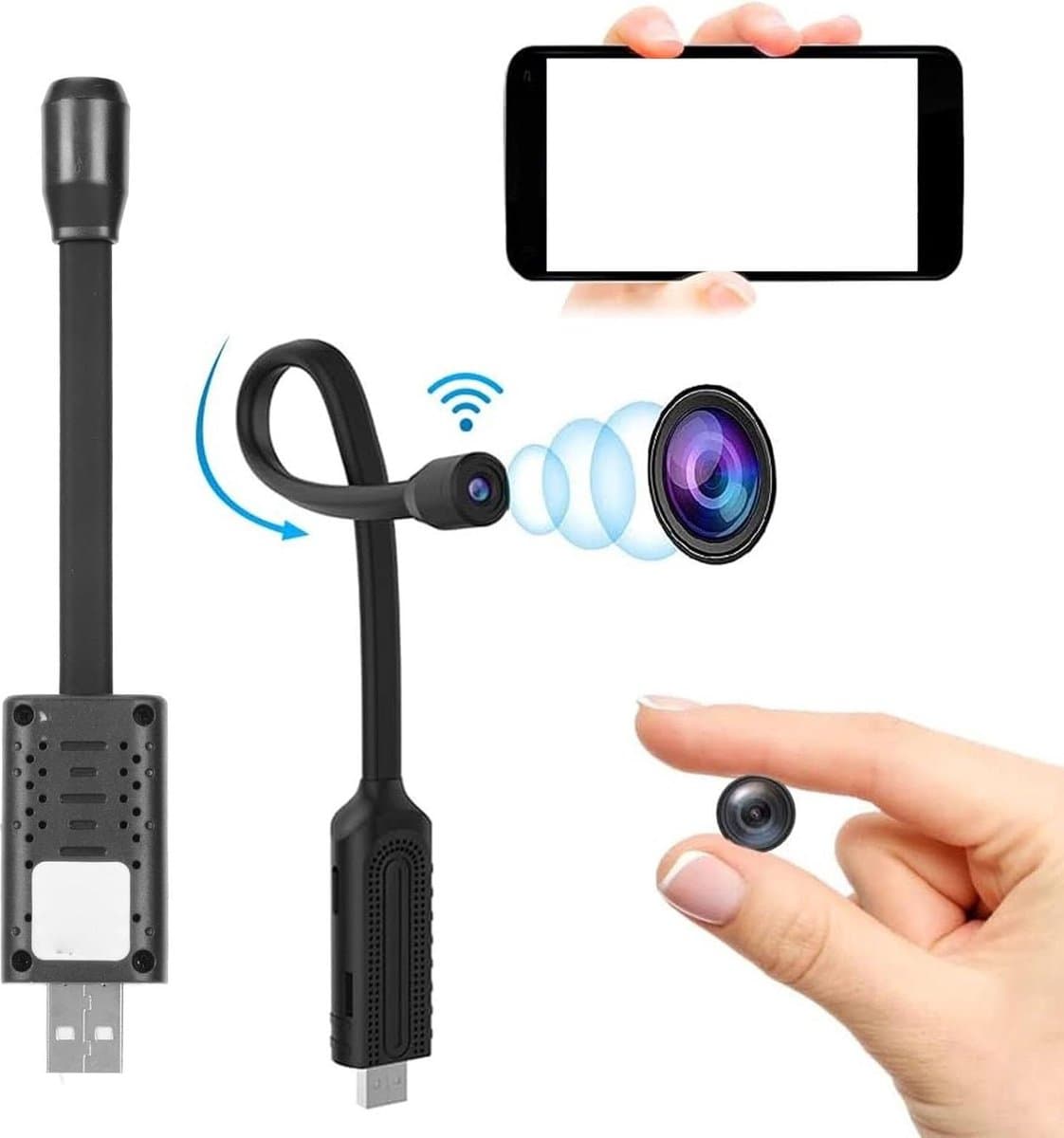Spy Camera - Bewakingscamera - Spycam WiFi Verborgen Camera's Draadloze Minicamera's voor Huisbeveiliging Nanny Cam USB-stekker Beveiligingscamera 1080p HD Huisdiercamera Mini-spionagecamera met Nachtzicht