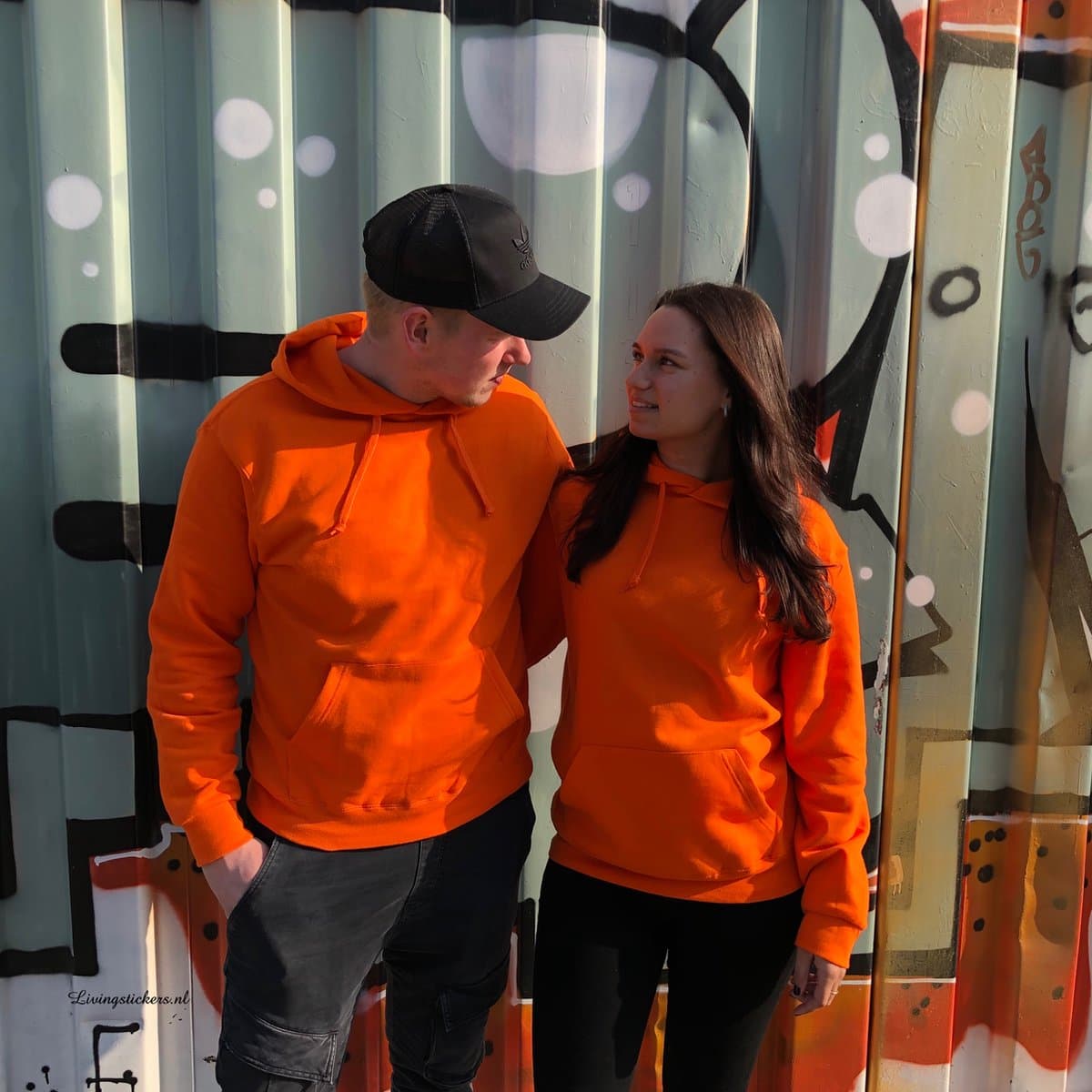 Hoodie set voor hem en haar-Koningsdag kleding-King en Queen-Oranje-Maat L