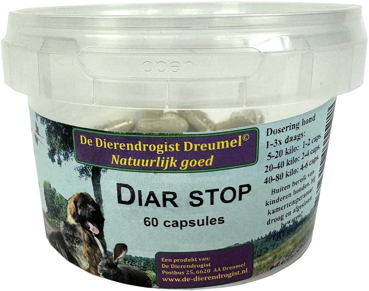 Dierendrogist Diar Stop Capsules 60 St - Voedingssupplement Honden - Darmflora Ondersteuning, Natuurlijke Ingrediënten