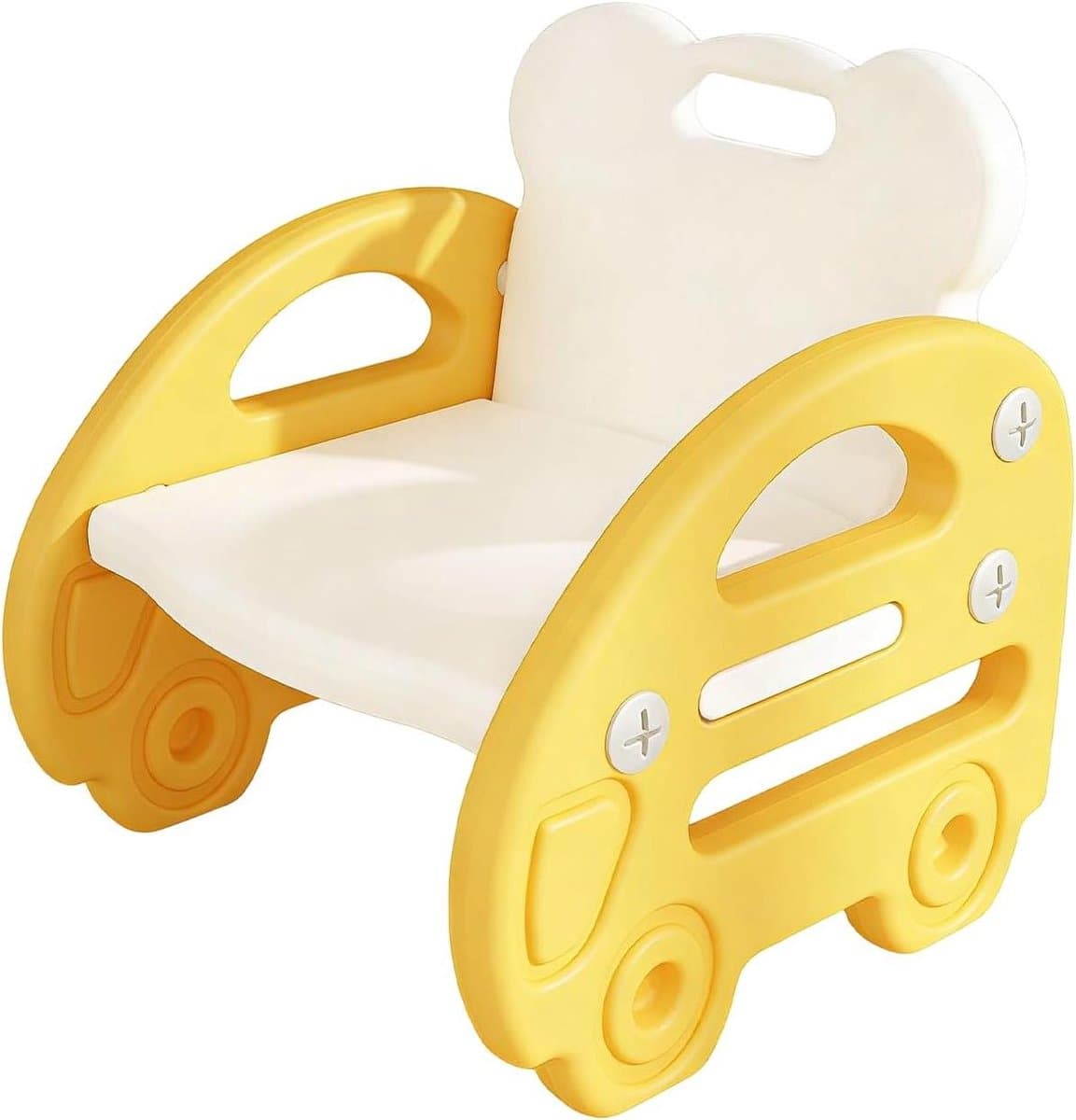 Kinderstoel Peuter - Draagbaar Krukje - Actief Zitten - Auto Design - 33 x 15 x 33 cm - Geel