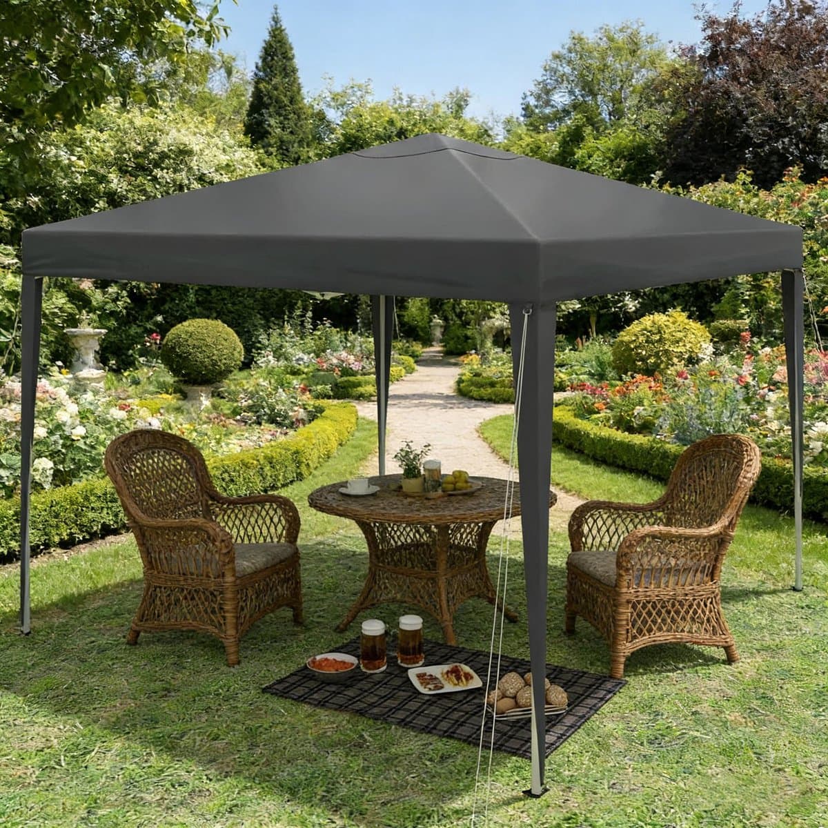 MIVRAY Partytent – 3 x 3 m – Opvouwbaar en Hoogteverstelbaar – Oxford Stof en Metaal – Antraciet – Voor Tuin en Buitengebruik