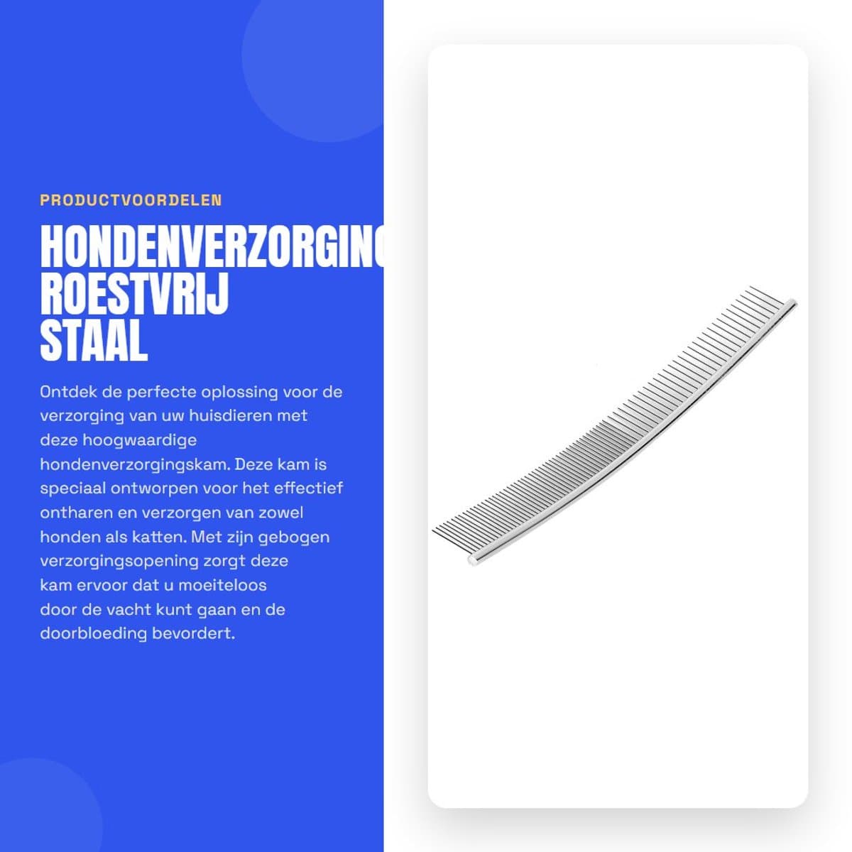Dailygoods- Hondenverzorgingskam Roestvrij staal - Knoopkam - Ontharingsborstel - Gebogen Kam - Dierenverzorging - 25 cm - Dierenkam