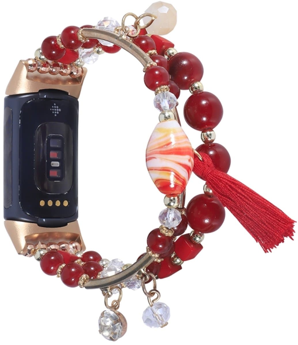 Voor Fitbit Versa 3 / Sense Round Bead Chain Watch Band (rood)