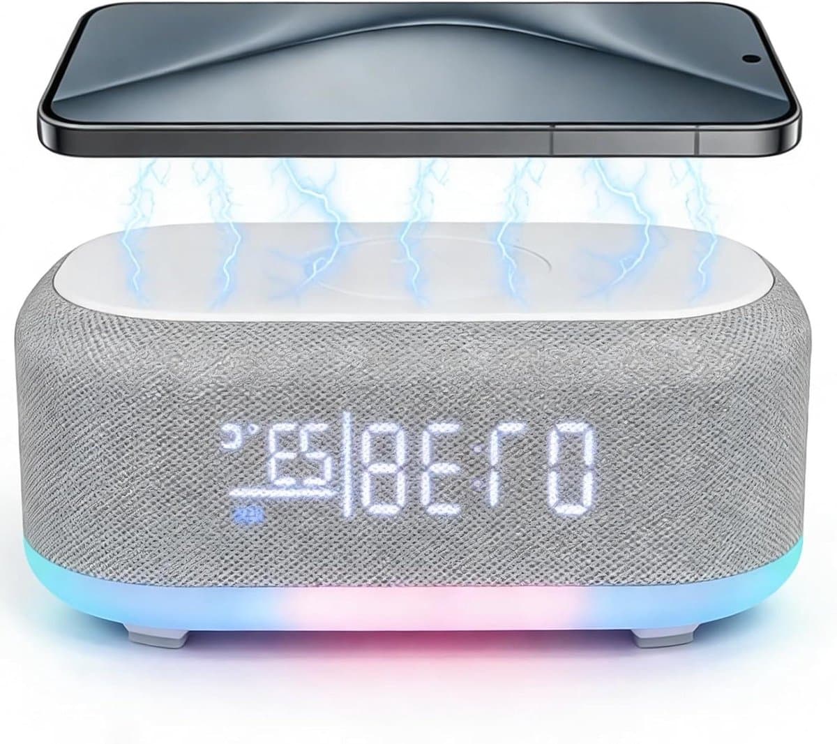 Digitale Wekkerradio - Nachtkastje Speaker - Ontspannen Ochtenden - Draadloos Opladen - 20 cm Breed - Wit